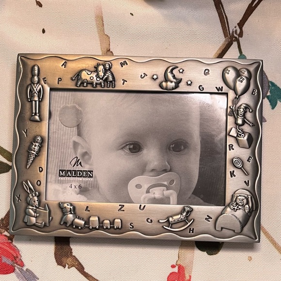 Malden pewter baby picture frame for 4x6 picture. Cute toys and blocks p… - Picture 1 of 2